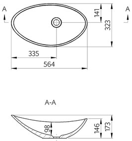 Vima 182 - Umývadlová misa 564x323 mm, bez prepadu, biela