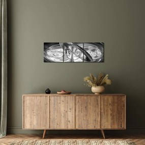 Obraz modernej sivej abstrakcie (s hodinami) (90x30 cm)