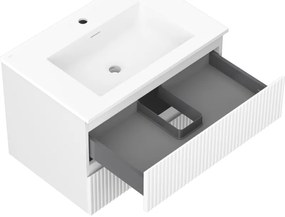 Mexen Rivel, kúpeľňová skrinka 70 cm s umývadlom Otis, 2 zásuvky, drážkovaná, biela matná, 91A20-07047-2-BFF01-W18M01