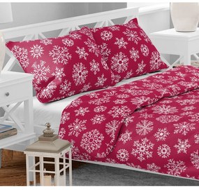 Vianočné bavlnené obliečky Vločky červené , 140 x 200 cm, 70 x 90 cm