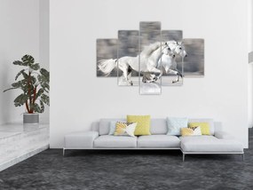 Obraz - Biele kone v zime (150x105 cm)