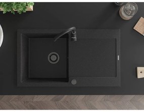 Mexen Leo, drez granitový 900x500x190 mm, 1-komorový, čierna-strieborná metalíza s čiernym sifónom, 6501901010-73-B