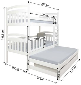 Wilsondo Poschodová posteľ s prístelkou Petra 1 90x200 - prírodná
