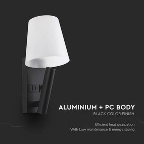LED nástenné svietidlo s USB portom LED/2W/230V 3000K čierna/biela