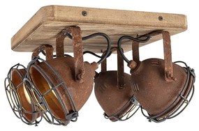 Priemyselné bodové svetlo hrdzavohnedé s dreveným sklonom 4-svetlo - Gina