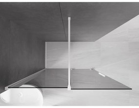 Mexen Velar, sprchová zástena s posuvnými dverami Walk-in 140 x 200 cm, 8mm šedé sklo, biela matná, 871-140-000-43-20