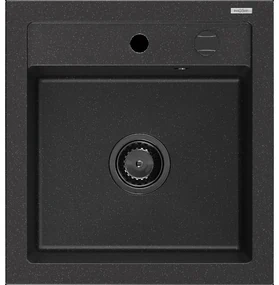 Mexen Vito granitový jednokomorový drez 520 x 490 mm, Čierna/Strieborná metalíza, Sifón Čierna - 6503521000-73-B
