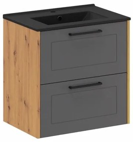 Závěsná skříňka Madera se zápustným umyvadlem 60 cm grafitová/dub artisan