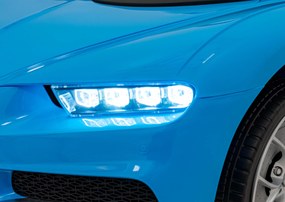 Ramiz Bugatti Chiron batérie pre deti Modrá + Diaľkové ovládanie + Nosič batožiny + EVA + Tlmiče + LED Audio