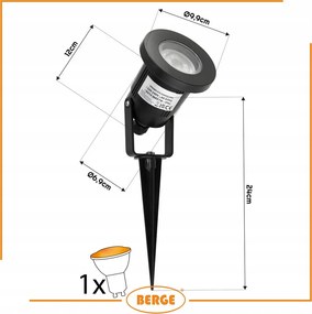 BERGE LED záhradná lampa - vstavaný reflektor GU10 - IP65 - čierna