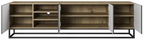 TV stolík Asha 200 cm na čiernom podstavci s 3 otvorenými policami - artisan / čierny mat