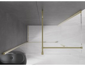 Mexen Velar, sprchový kút s posuvnými dverami 140(dvere) x 75(stena) cm, 8mm číre sklo, zlatá lesklá, 871-140-075-01-50