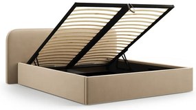 Taupe čalúnená dvojlôžková posteľ s úložným priestorom s roštom 180x200 cm Elizabeth – Micadoni