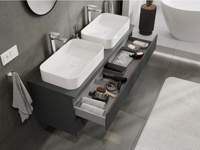 Mexen Rivel, kúpeľňová skrinka pod umývadlo 140 cm s hornou doskou, 2 zásuvky, drážkovaná, grafit matná - 91A20-14047-2-BFFC66