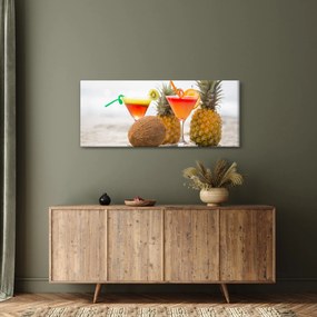 Obraz ananásov a pohárov na pláži (120x50 cm)