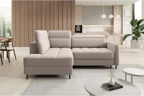 Svetlohnedá zamatová rozkladacia/s úložným priestorom rohová pohovka (ľavý roh/do L) Barea – ELTAP