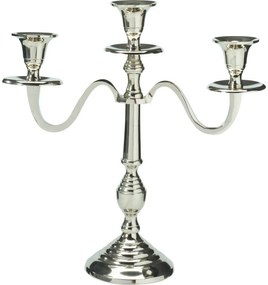 Kovový svietnik 3-ramenný 29x10x30 cm, farba strieborná, dekor 2