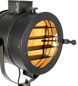 Trojnohý stojaca lampa čierna s dreveným štúdiovým svetlom - Radient