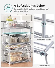 Organizér do kuchyne, 2 výsuvné košíky, stohovateľný, strieborný, 31,5x21x36,5cm