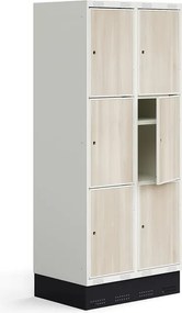 Šatňová skrinka ROZ, 2 sekcie, 6 dverí, so soklom, 1890x800x550 mm, jaseň​