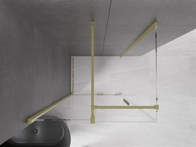 Mexen Velar, sprchový kút s posuvnými dverami 90(dvere) x 70(stena) cm, 8mm číre sklo, zlatá matná, 871-090-070-01-55