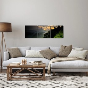 Obraz - zelená horská krajina (s hodinami) (90x30 cm)