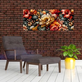 Obraz - Oranžovo-červené kvety (120x50 cm)