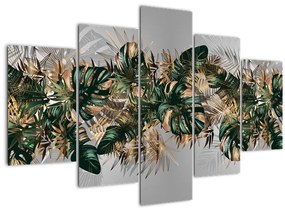 Obraz - Zlato-zelené tropické listy (150x105 cm)