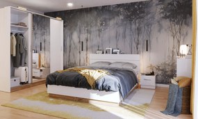 Drevená manželská posteľ  LUNA 160x200  biela  dub stirling