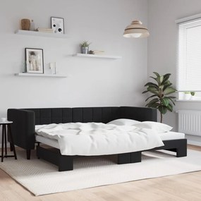 Denná posteľ s rozkladacou posteľou čierna 90x200 cm zamat 3196695