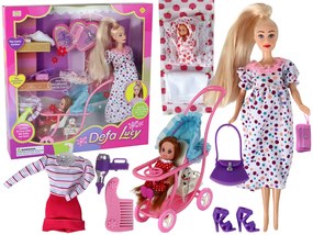Lean Toys Tehotná bábika Lucy s malou bábikou a doplnkami