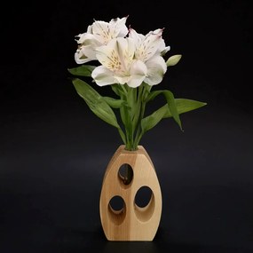 AMADEA Drevená váza oblá s otvormi, masívne drevo, výška 12 cm