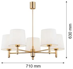 Argon 2106 - Luster na tyči PONTE 5xE27/15W/230V mosadz/krémová