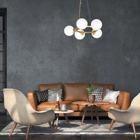 Závesné svietidlo Vienna, 5x biele sklenené tienidlo, c, o