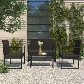 Záhradná lavička s vankúšmi čierna 106 cm polyratan 362325