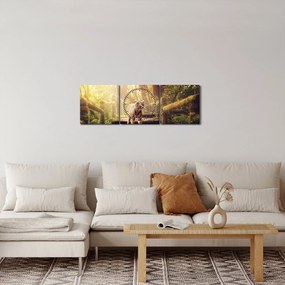 Obraz tigra v džungli (s hodinami) (90x30 cm)