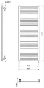 Sapho, METRO-E elektrické vykurovacie teleso, rovné, 500x1340 mm, 500 W, čierna matná, ME513B