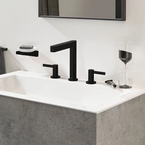 HANSGROHE Finoris 3-otvorová umývadlová batéria s páčkovými rukoväťami, s odtokovou súpravou Push-Open, výška výtoku 162 mm, matná čierna, 76034670