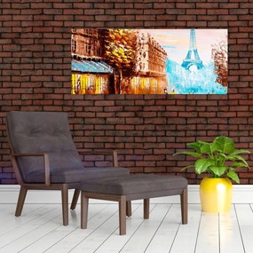Obraz - Daždivého počasia a Eiffelovej veže (120x50 cm)