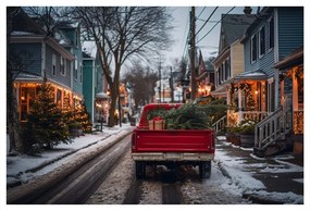 Obraz vianočná cesta v červenom aute