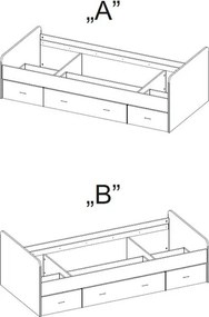 Posteľ so zásuvkami Boro 2, 90x200 cm