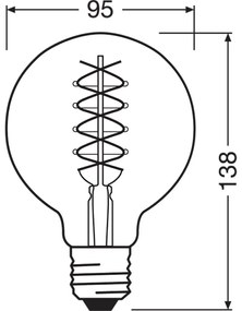 Dekoratívna LED žiarovka E27 G95 4,8W = 37W 420lm 2200K Teplé 320° vlákno Stmievateľné OSRAM Vintage 1906