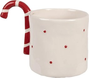 Béžový keramický hrnec s cukrovou hůlkou Candy - 14*9*10 cm / 325 ml