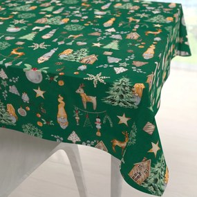 Biante Vianočný bavlnený štvorcový obrus Sandra SA-508 Vianoční škriatkovia a ozdoby na zelenom 140x140 cm