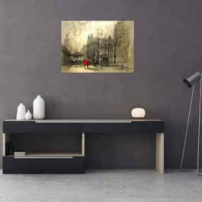 Sklenený obraz - Skica mestečka (70x50 cm)