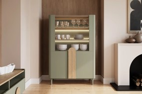 Vitrína Amilio 100 cm dvojdverová na nožičkách - eukalyptus / dub baltic dune / úchyty dub prírodný