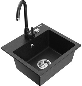 Mexen Milo, 1-komorový granitový drez 43,5x41 cm a kuchynská batéria Telma, čierna-strieborná, 6505-73-670200-70
