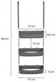 Erga Wiki, závesný organizér do kúpeľne z PVC, 3 police, šedá, ERG-YKA-CH.WIKI-3-GRY