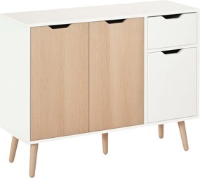 HOMCOM Moderný kredenc s 3 dverami a zásuvkou 90x30x72 cm Biela a prírodné drevo | Aosom