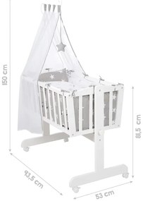 Biela kolíska na kolieskach s baldachýnom 40x90 cm Little stars – Roba